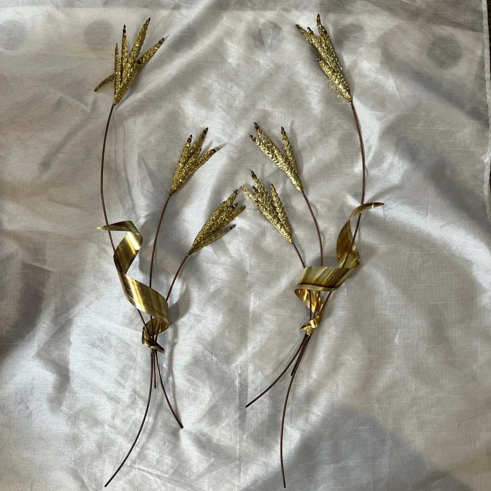 Vintage MCM Home Interior Gold Metal Wheat Sheaf Wall 3D Wall Decor 31